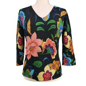 Joseph A. Silk Rayon Blend Sweater Medium Floral Cottagecore Feminine Artsy